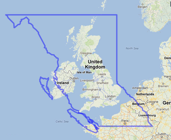 Comparison map of British Columbia vs. United Kingdom & Ireland