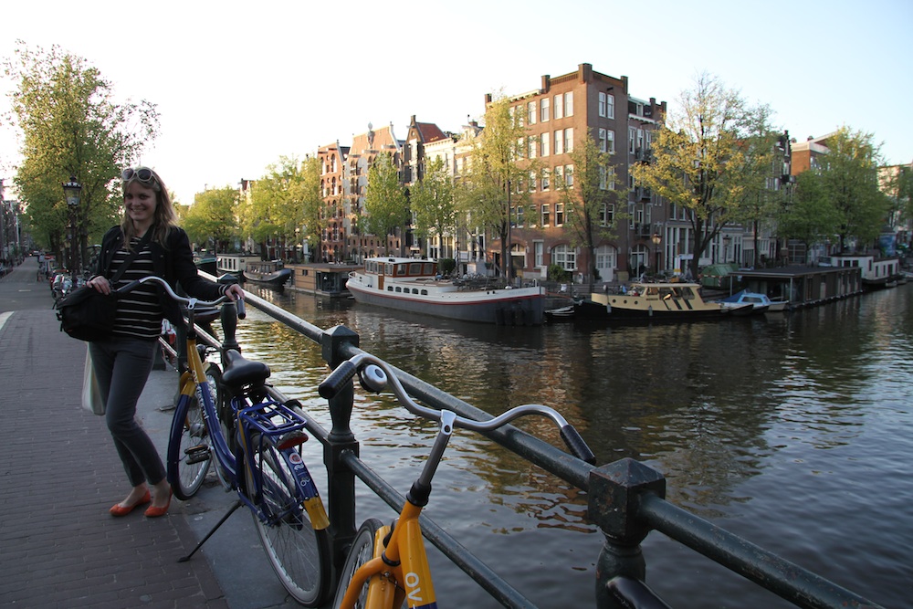 Robyn and her bicycle in Amsterdam's Jordaan