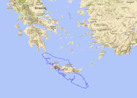 Map of Vancouver Island compared to Crete, Greece