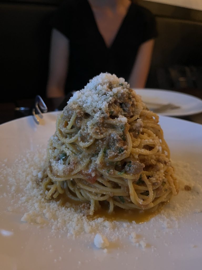 Spaghetti with duck ragout at Oca Pastificio
