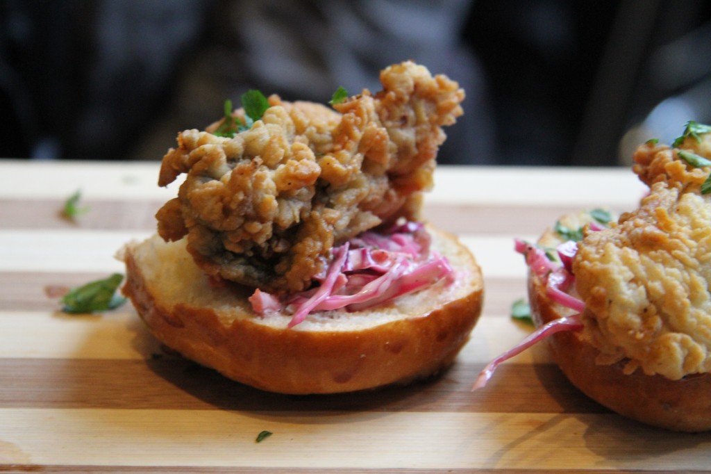 Kentucky-fried oyster burgers at The Fish Shack by Glowbal Collection, Vancouver BC 