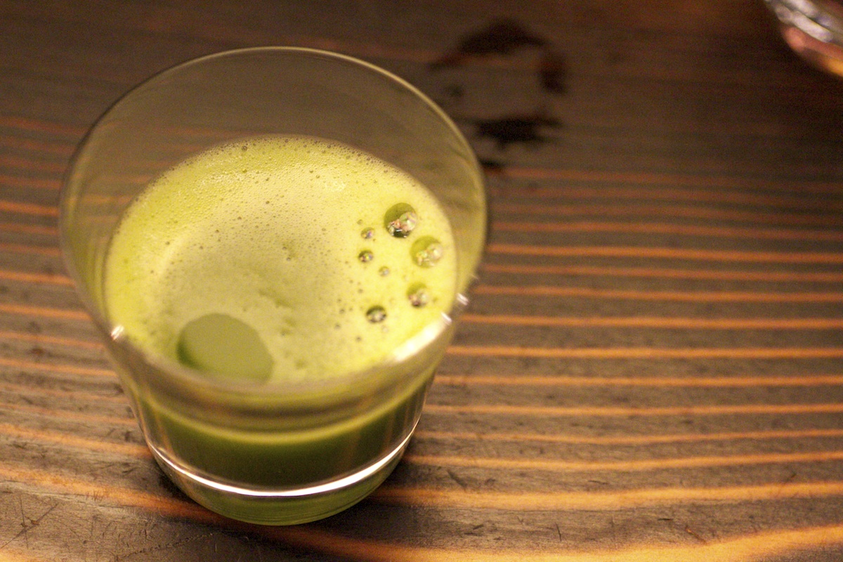 Matcha Shot freshly poured at the O5 Tea Bar in Vancouver