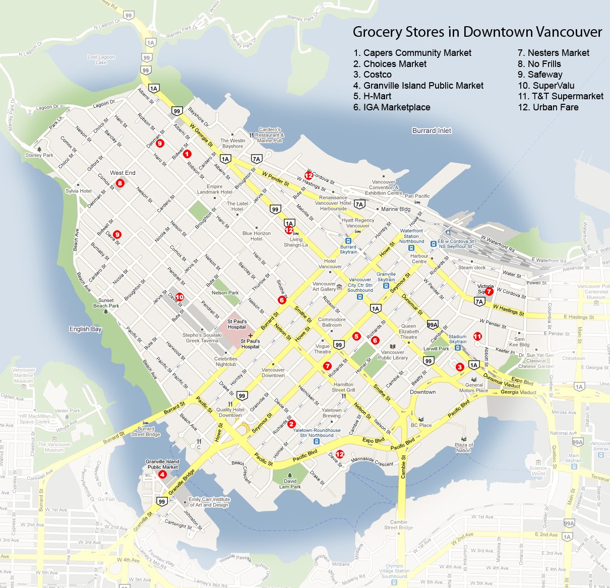 Grocery Stores of downtown Vancouver