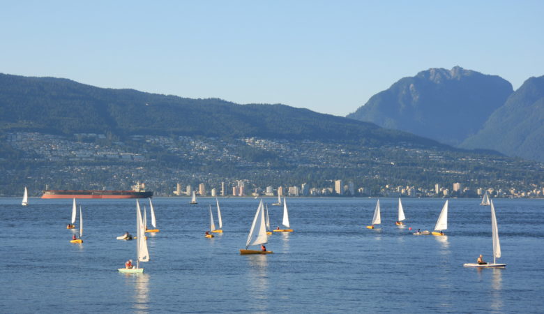 Sailboats in Burrard Inlet as seen from Locarno Beach